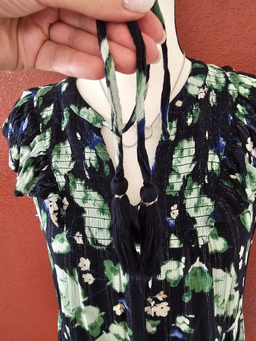 Style & Co. Navy Floral V-Neck Midi Dress with Green Accents - Picture 5 of 11